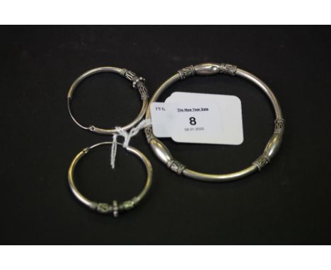 White metal earrings &amp; bangle set