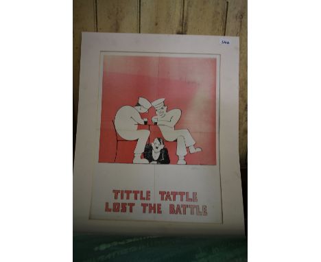 WWII re-print 'Tittle Tattle Lost The Battle' mounted poster