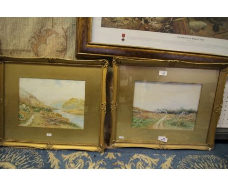 R S Pollard - two watercolours of country scenes, framed