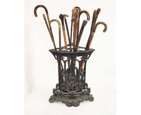 COALBROOKDALE CORNER STICK STAND, Victorian cast iron, with fern detail, bears foundry mark C.B.Dale, 60cm H x 49cm W x 36cm 