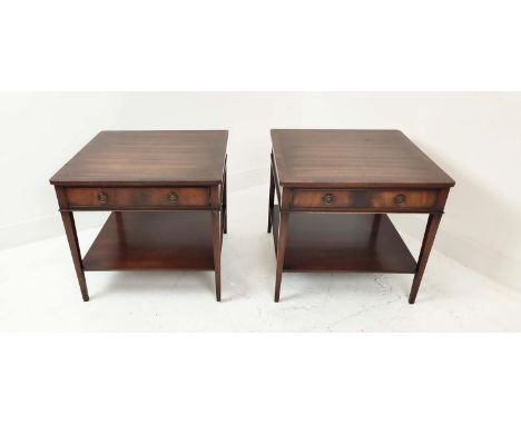 LAMP TABLES, a pair, Georgian style mahogany, each with single drawer, 53cm H x 61cm W x 61cm D. (2). 
