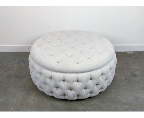 BESPOKE SOFA LONDON OTTOMAN, circular with deep buttoned upholstery, 120cm W x 48cm H. 