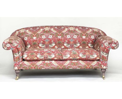 'STRAWBERRY THIEF' SOFA, traditional scroll arm and turned feet with William and Morris style upholstery, 189cm W. 