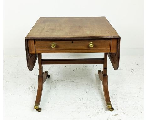 SOFA TABLE, Regency mahogany, with frieze drawer and dummy drawer to verso, 72cm H x 72cm W x 71cm D x 135cm open. 