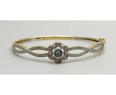 A silver gilt diamond set bangle, boxed 