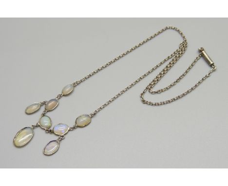 An opal set necklet, (tests as silver) 