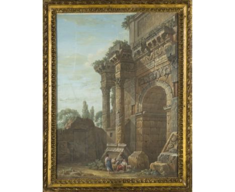 CHARLES-LOUIS CLERISSEAU (1722-1820)Caprice architectural avec figures,1781/1782 Paire d'aquarelles sur papier.Signée et daté