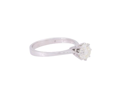 Ring mit Brillant Solitaire ca. 1,16 ct (grav.), ca. GET (M-N)/P1, WG 18K, 2,7 gr, RW: 54, 1970er/80er Jahre, leichte Tragesp
