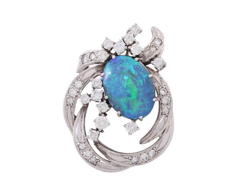 Anhänger mit schönem Boulderopal und Brillanten von zus. ca. 1,2 ct, gute Farbe und Reinheit, WG 18K, 7,6 g, 3,2x2,2 cm, 2. H