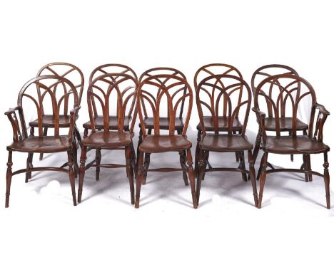 A composed set of ten hoop back Windsor 'gothic' side chairs, Thames Valley region, first half 19th c,&nbsp;the hoop back wit