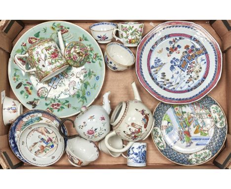 Miscellaneous Chinese export&nbsp; porcelain, 18th and later, to include a famille rose teapot and a cover with peach knop, c