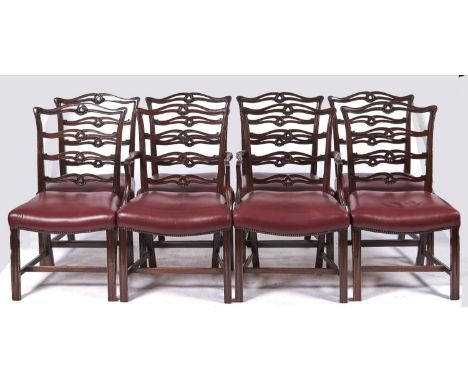 A set of eight mahogany dining chairs, first half 20th c, in George III style, on moulded legs, the set including an elbow ch
