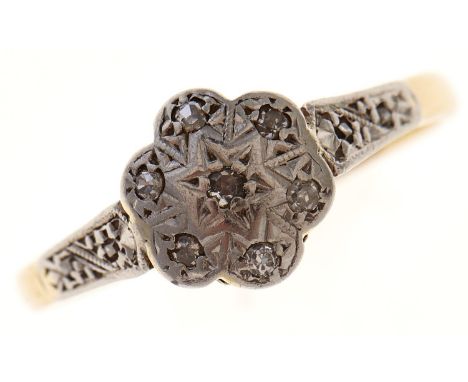 A diamond ring, gold hoop marked 18ct PLAT, 2.2g, size K  Wear consistent with age