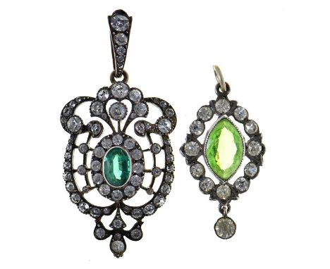 Vintage Costume Jewellery. Two green and white paste pendants, early 20th c,&nbsp;maker's mark and 925  Larger pendant - lowe