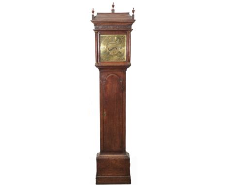 An oak eight day longcase clock, William Barnard, Newark, 12" brass dial, ring winding squares and urn spandrels, case with o