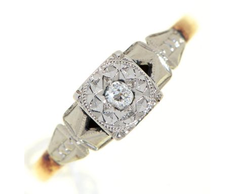 A diamond solitaire ring, in gold marked 18ct PLAT, 2.1g, size M  Good condition