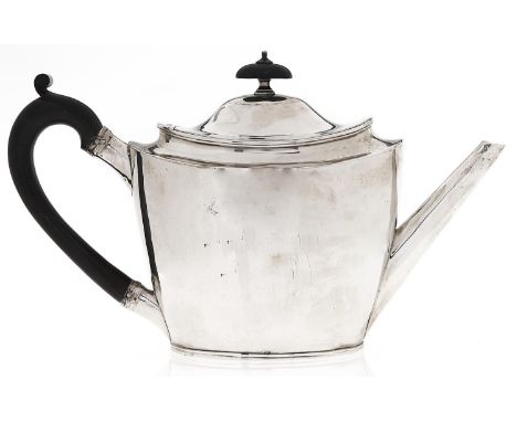 A George III silver teapot, plain oval with domed lid, 14.5cm h, by Robert Hennell, London 1793, 14ozs 4dwts  Light wear cons