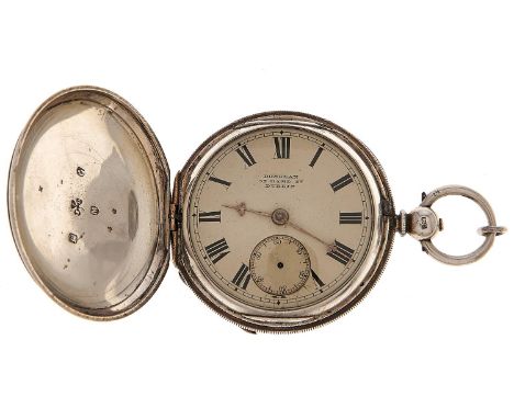 An Irish Victorian silver pair cased lever watch, John Donegan, Dublin, No 20046, engine turned case, 53mm, Dublin 1882  Lack