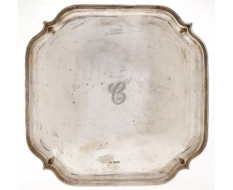 An Edward VIII silver salver, shaped square, on four feet, initialled C, 30 x 30cm, maker D &amp; S, possibly Dimmer &amp; So