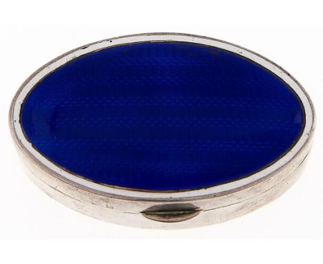A George V oval silver and blue and white enamel trinket box, 64mm, by S Blanckensee &amp; Son Limited, Birmingham 1918, 1oz 