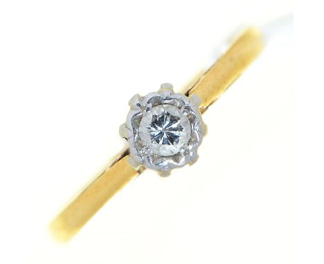 A diamond solitaire ring, in gold marked 18ct, 2g, size M  Light wear only