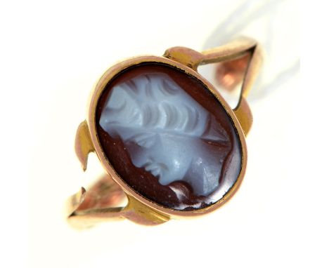 A hardstone cameo ring, in 9ct gold, Chester 1912, 1.3g, size I  Cameo in good condition, light wear to hoop