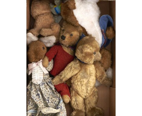 A quantity of vintage teddy bears and other soft toys  Variable condition