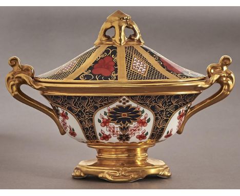 A Royal Crown Derby Imari pattern vase and cover, 1977, of flared oval shape, 13cm h, printed mark  First quality