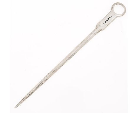 A George IV silver meat skewer, 28cm l, maker's mark rubbed, I -, London 1825, 2ozs 15dwts  Light wear only