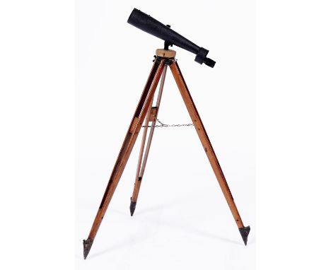 A Zeiss monocular, Asiola 42x No 3061 and a wooden tripod  Signs of use and age, optics clear, one or two digs in textured co