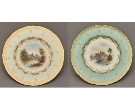 Two Royal Worcester Castle Series plates, one pre 1948, the other pre 1953,&nbsp;designed by Harry Davis,&nbsp; printed and p