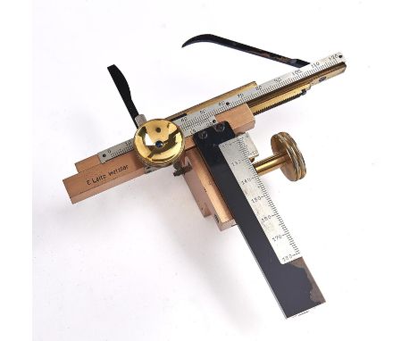 A&nbsp; German brass microscopist's tracking device for use with light microscopes, E Leitz Wetzlar, early 20th c, plush line