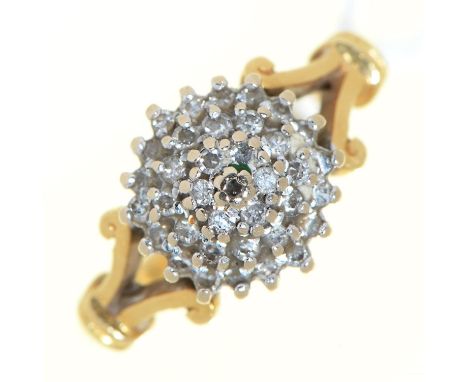 A diamond cluster ring, in 18ct gold, 3.7g, size G  Good condition