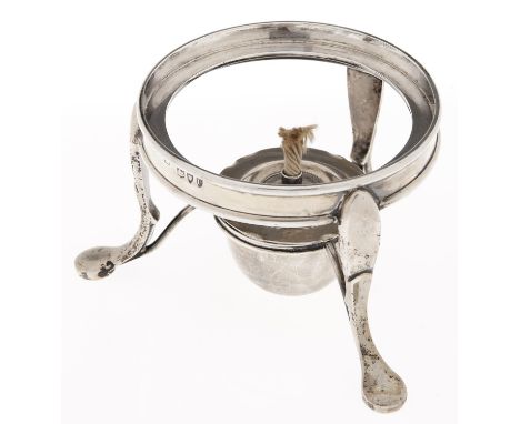 A Victorian silver kettle stand and spirit lamp, on three legs, 90mm diam, by Henry Stratford Limited, London 1895, 7ozs 8dwt