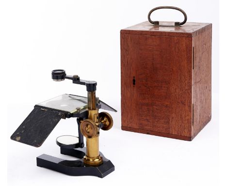 A brass single lens dissecting microscope, E&nbsp;Leitz Wetzlar for C Baker 244 High Holborn London, late 19th c, with bar of