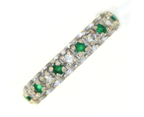 An emerald and diamond ring, in white gold marked 14k, 2.9g, size M  Good condition