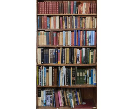 Six shelves of books, miscellaneous general shelf stock, to include Carlyle's Works, 11 vols only, half scarlet morocco, 1888