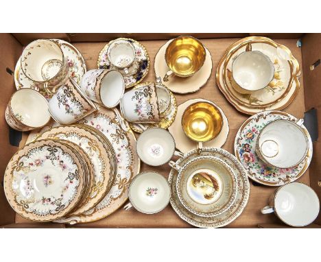 A study collection of fourteen English porcelain tea and coffee cups and saucers, c1830-early 20th c, to include Coalport, Ro