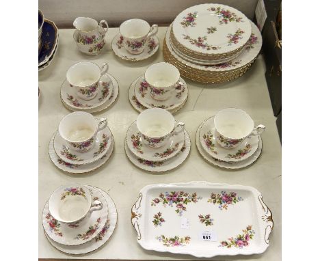 A Royal Albert Moss Rose pattern dinner service,&nbsp; printed mark  Good condition and apparently first quality.  Note every