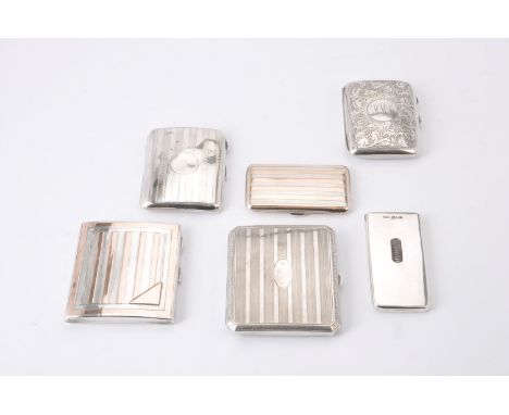 An Edwardian silver Needham's Patent rectangular card case by Henry Williamson Ltd, London 1909; and five cigarette cases, fi