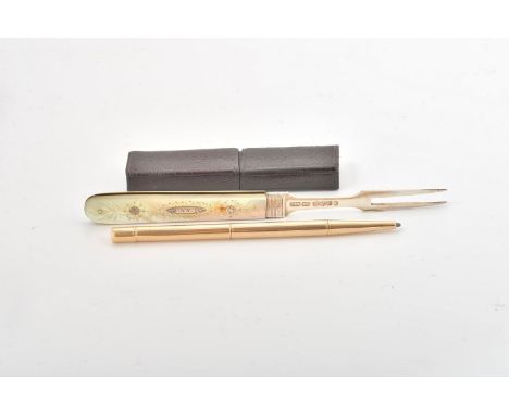 A Baker's Pointer pencil, stamped 9Ct with trade mark, name, and patent nos., 10.8cm (4 1/4in) longitude; and a Victorian sil