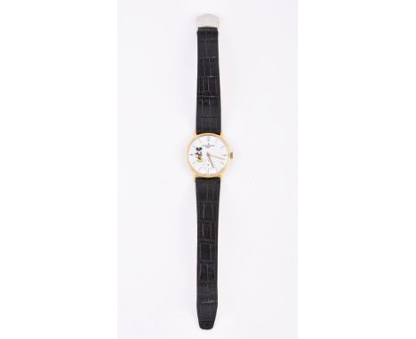 Ulysee Nardin, Bi-colour wrist watch with later painted Mickey Mouse dial, no. 121523 Movement: Cal. 1697, manual wind   Case