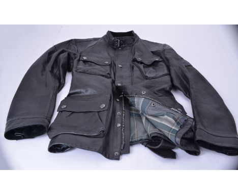 Belstaff, Panther 1966, a black leather jacket, with four popper button pockets and a belt fastener, size 48