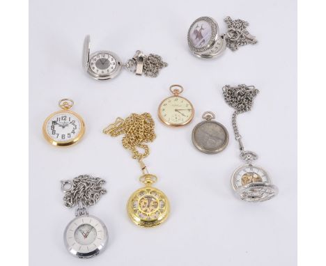 A collection of pocket watches, to include: South Bend, a gold plated keyless wind open face pocket watch, lever movement, do