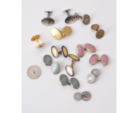 A small collection of cufflinks, comprising a pair of silver Hermès cufflinks, the circular panels signed Hermès Paris, and s