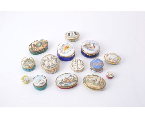 Fourteen English enamel boxes, late 20th century, comprising: five Bilston &amp; Battersea including three limited editions o