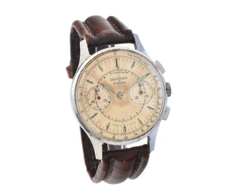 Sekonda, Base metal wrist watch, circa 1970   Movement: Cal. 3017, manual wind chronograph, 19 jewels   Case: Base metal case