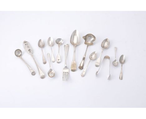 A small collection of silver flatware, various makers and George III and later dates, including an American sauce ladle, 280g