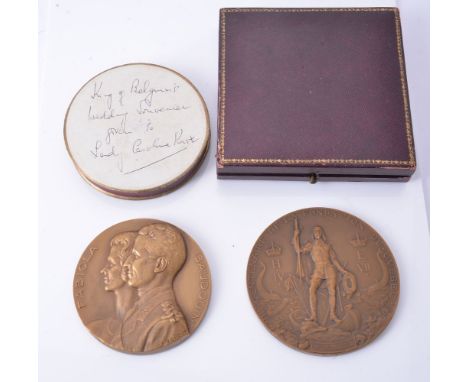 A Belgian medal by . R. Cliquet, obv. Baudouin and Fabiola, rev. Hommage A Nos Souverains with a coronet, 70mm diameter; and 