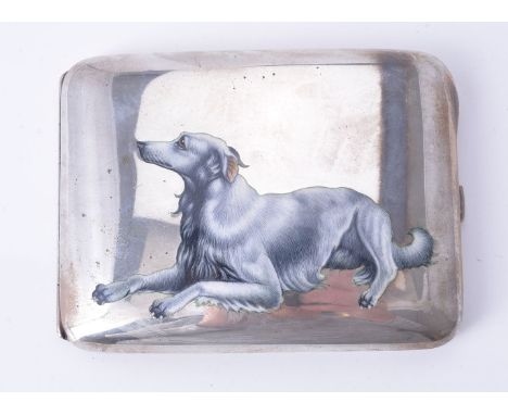 A German silver and enamel rounded rectangular cigarette case for the Russian market, maker's mark not traced, .800 standard,
